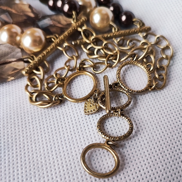 Stella • Dot Signed Triple Strand Glass Pearls, Faceted Acrylic Knotted Necklace - Picture 3 of 9